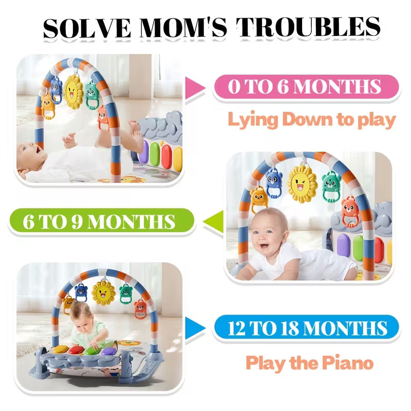 Baby Play Gym Mat 3-in-1 Piano Playmat – Interactive Activity Gym