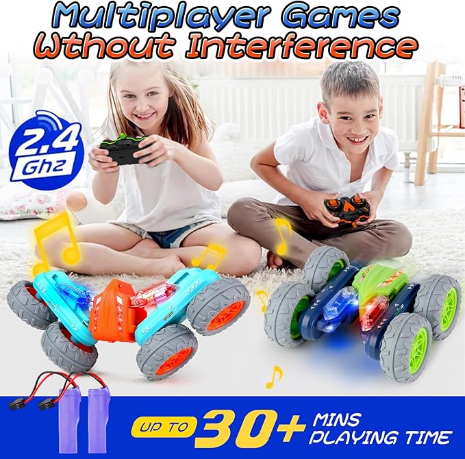 Remote Control Stunt Car with 360° Flips & Lights – Double-Sided 4WD