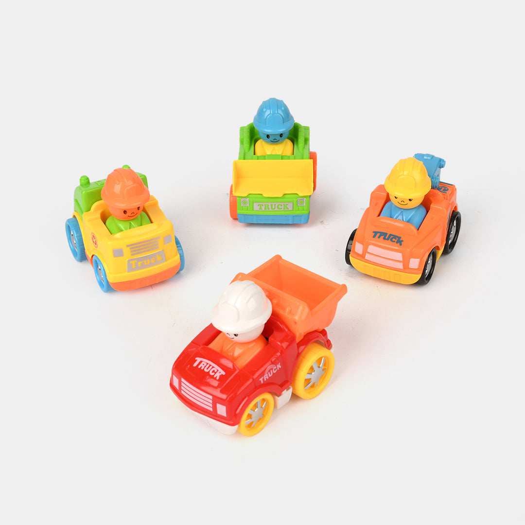 Cartoon Truck Team – Pack of 4 Pull Back Cars