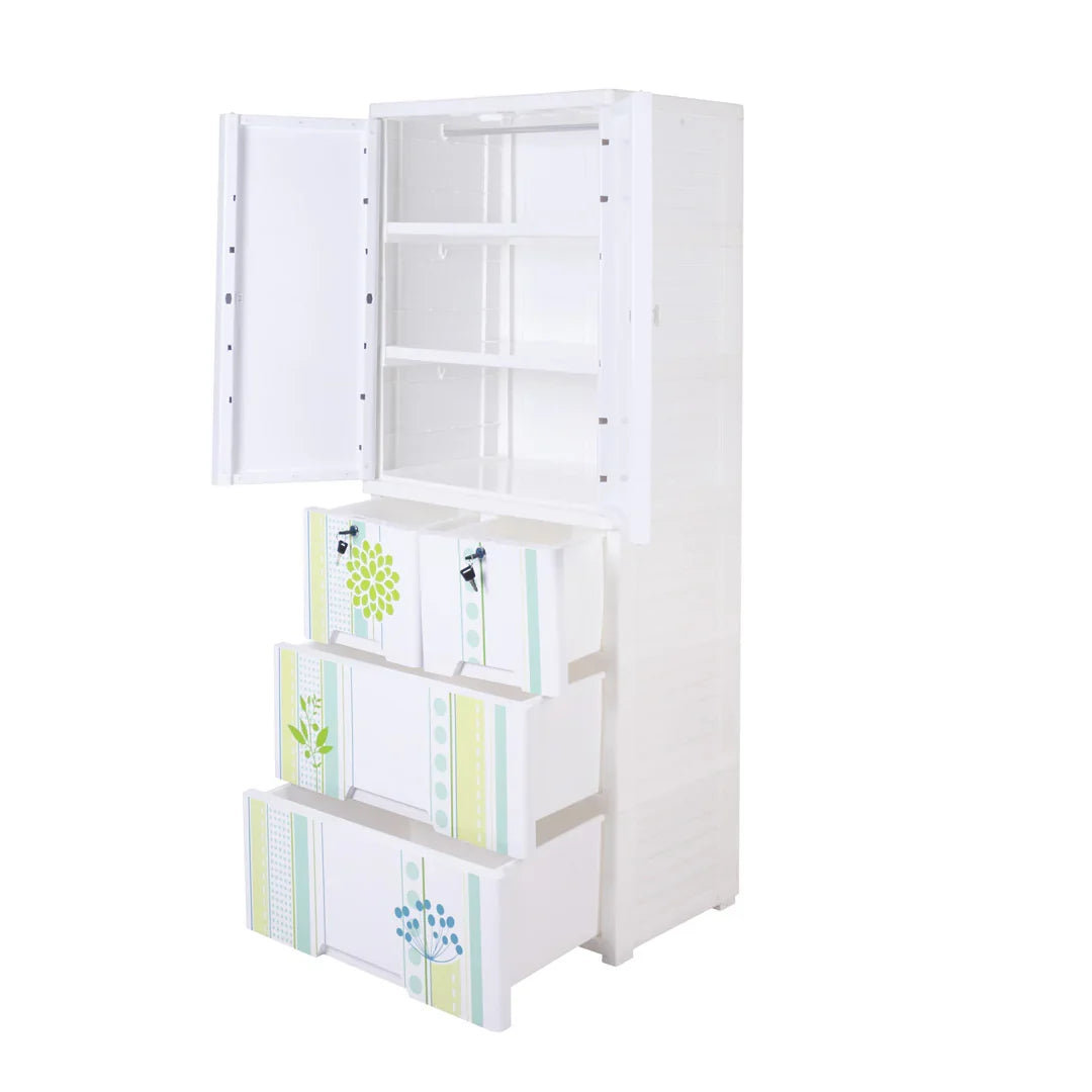 Kideez Wardrobe – Green Flower Print | Stylish & Spacious Kids Storage