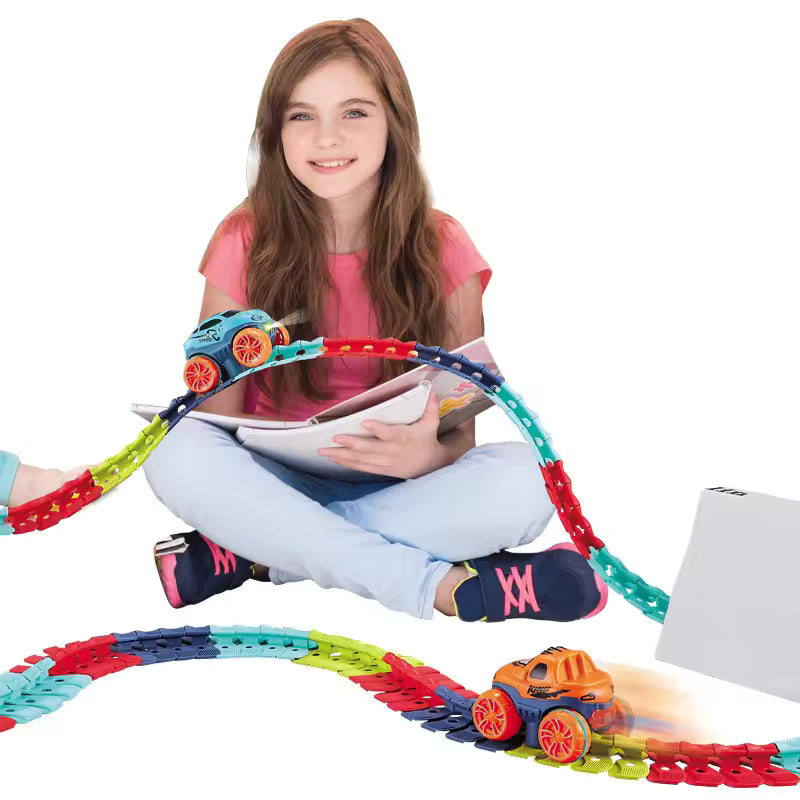 FlexiTrack 46-Piece Racing Set – Interchangeable Car Shells