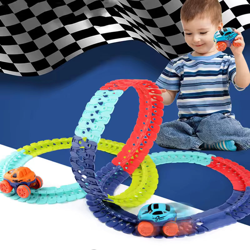 FlexiTrack 46-Piece Racing Set – Interchangeable Car Shells