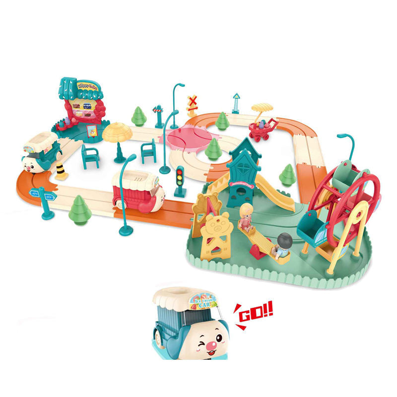 Kids Cartoon Electric Toy Train Amusement Park Track Car with Music