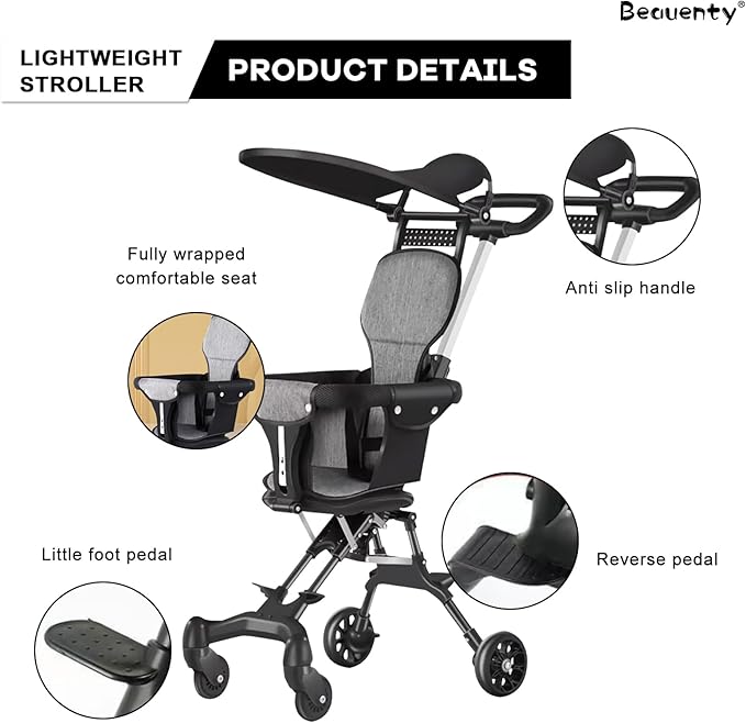 Two-Way Push Compact Baby Stroller – Lightweight & Anti-Rollover Design