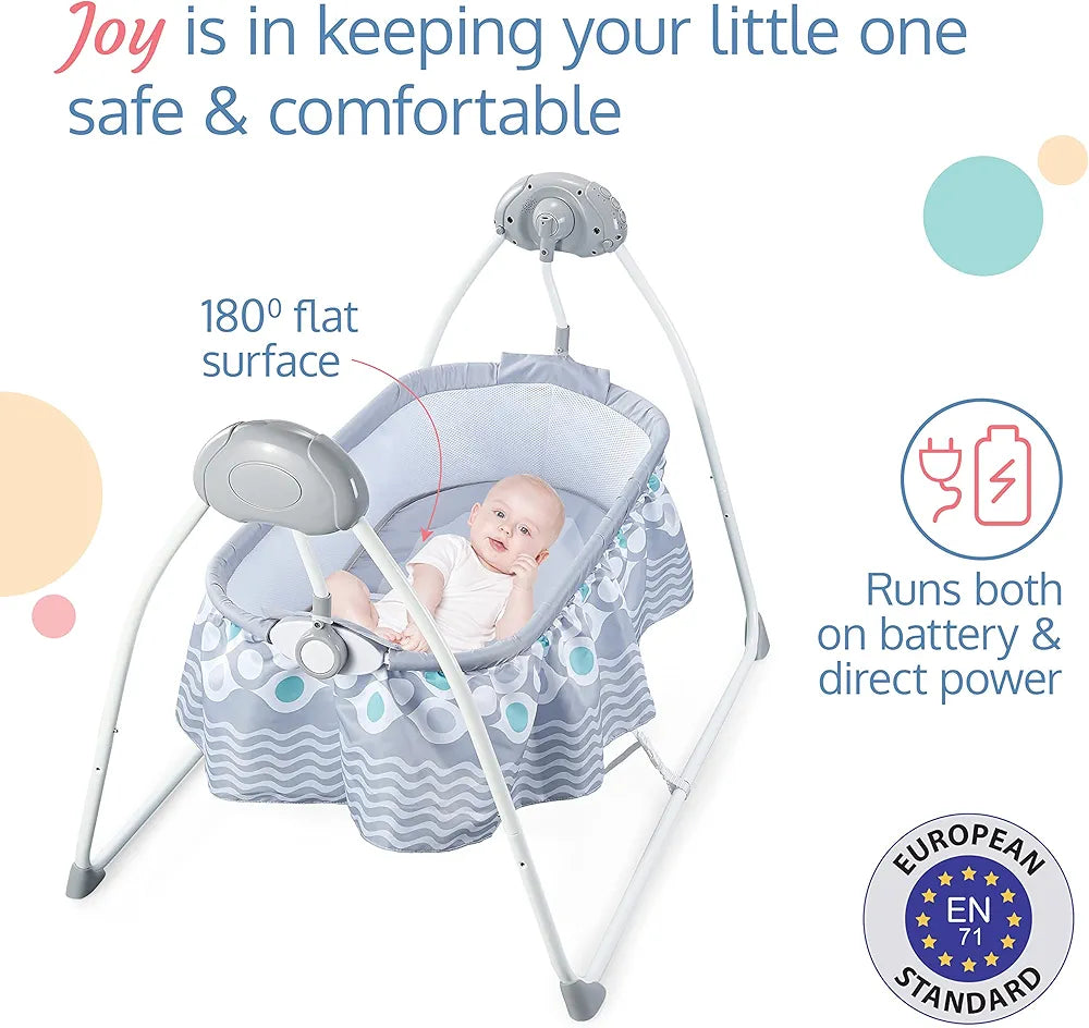 R.C Baby Swing with Sun Canopy & Mosquito Net – Soft Rattles, Music & 5 Swing Modes