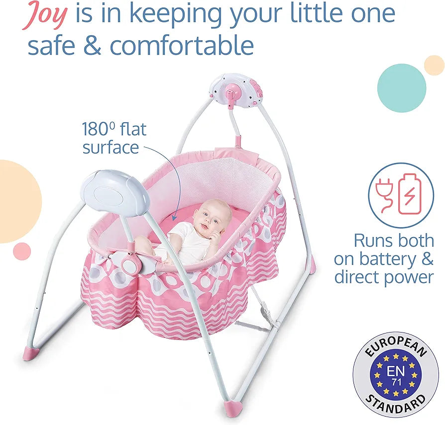 R.C Baby Swing with Sun Canopy & Mosquito Net – Soft Rattles, Music & 5 Swing Modes