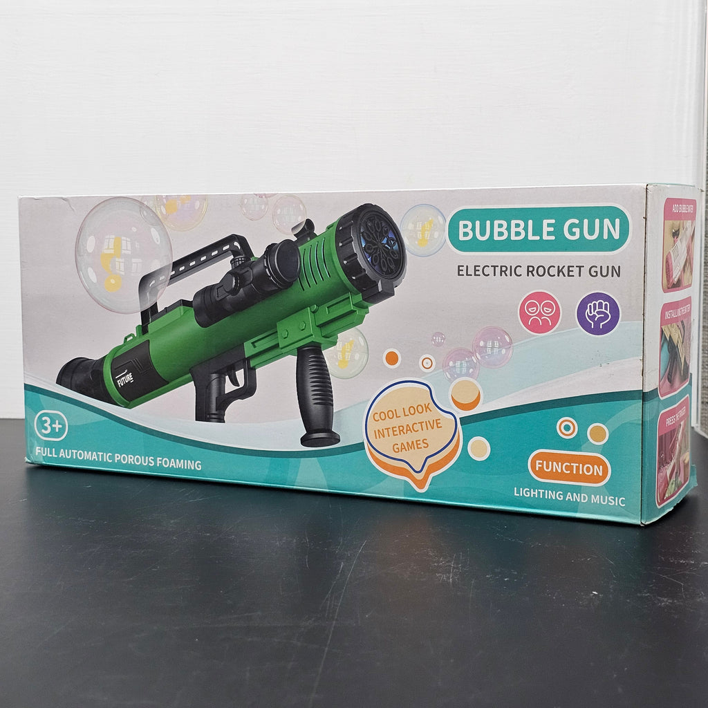 Electric Rocket Bubble Gun – Full-Automatic Bubble Blaster with Lights & Music