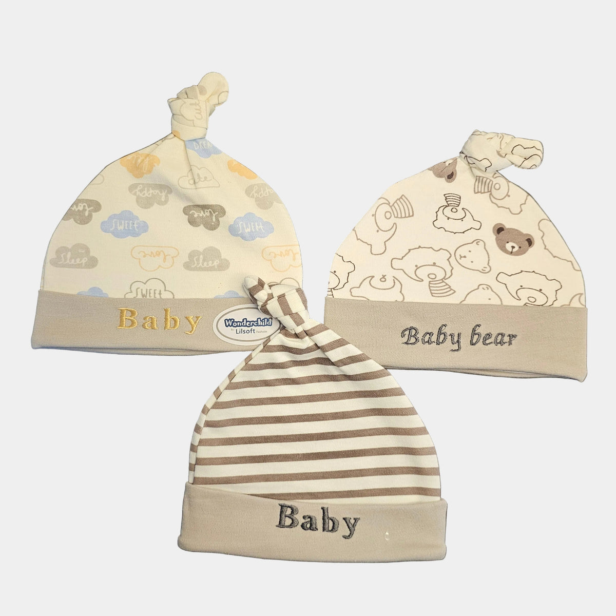 Pack of 3 Baby Caps – Soft Blended Stuff