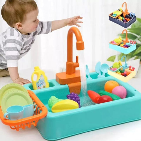 Electric Dishwasher Kitchen Sink Toy Set with Running Water