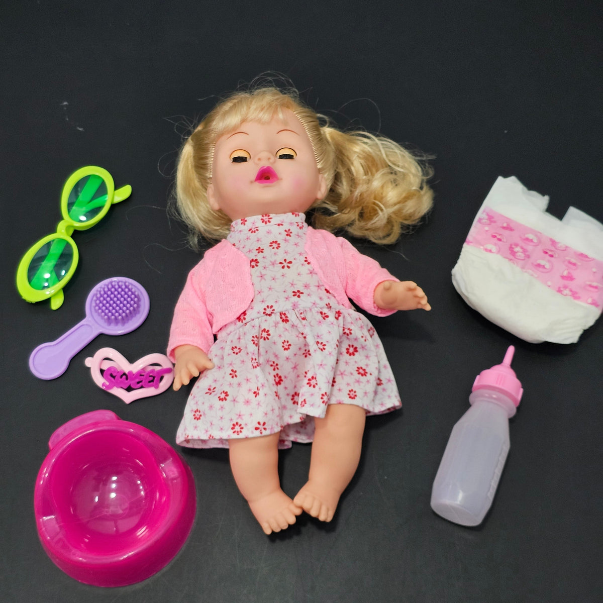 Baby Fashion Girl Doll with Sound, Hair Comb, Milk Bottle & Potty Training – Interactive Doll for Kids