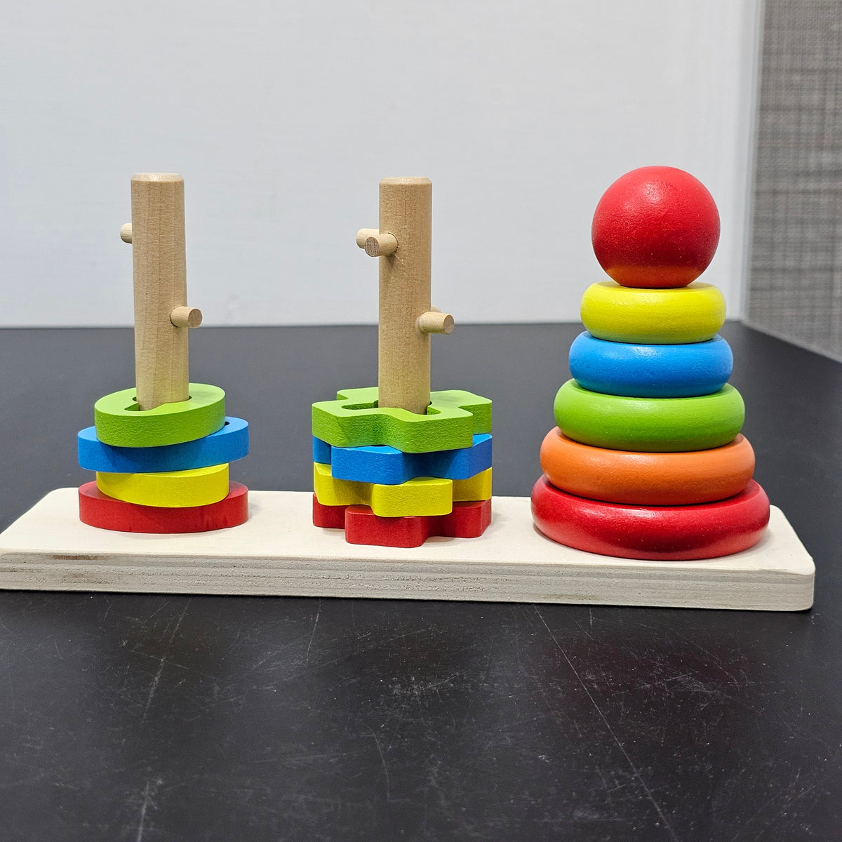 Rainbow Three Column Tower – Montessori Wooden Stacking Toy