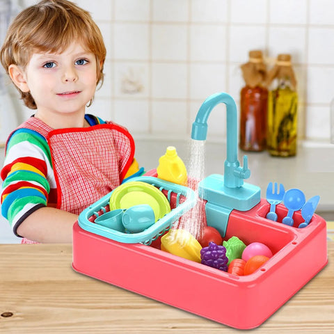 Electric Dishwasher Kitchen Sink Toy Set with Running Water
