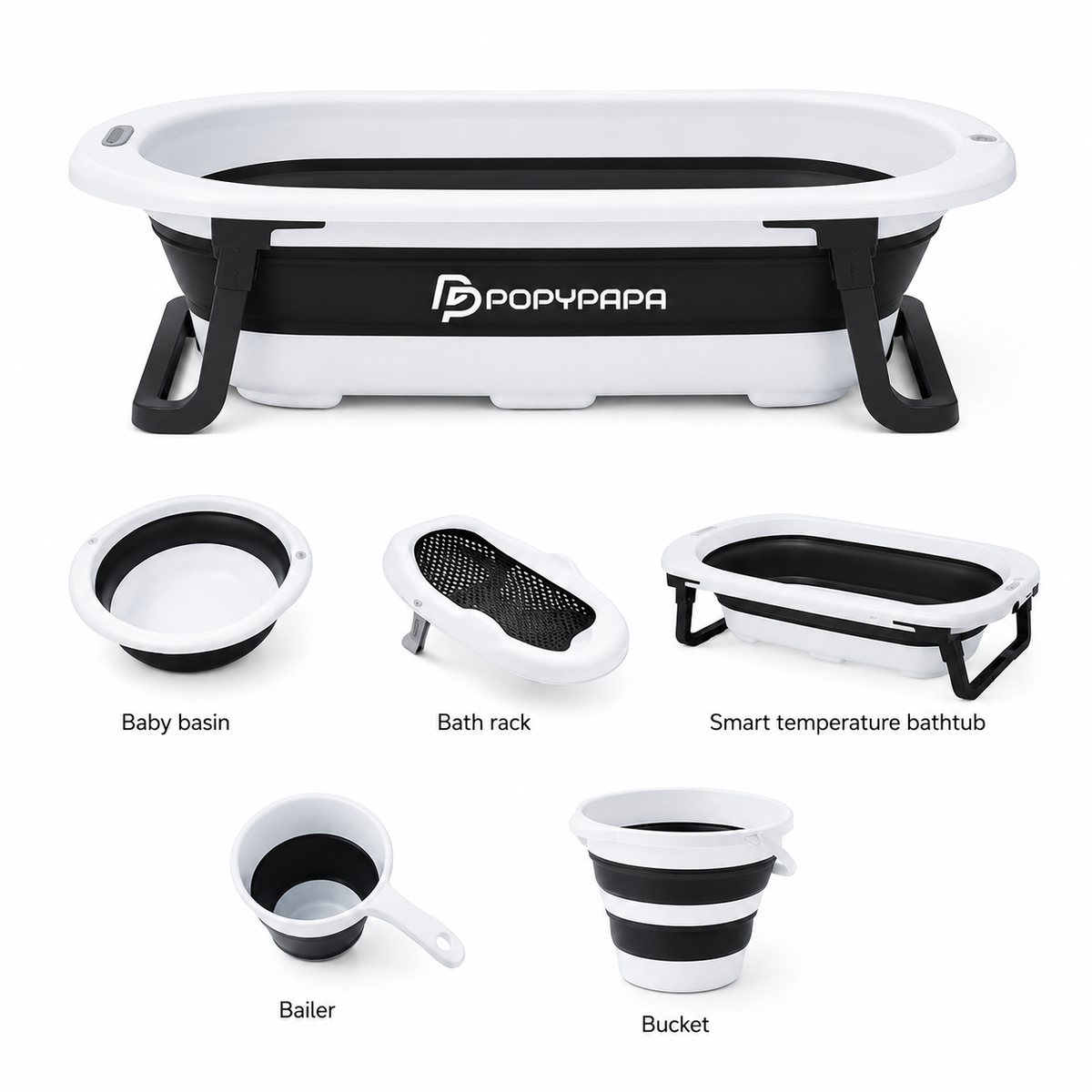 5-in-1 Foldable Baby Bath Set – Smart Temperature Bathtub with Complete Accessories
