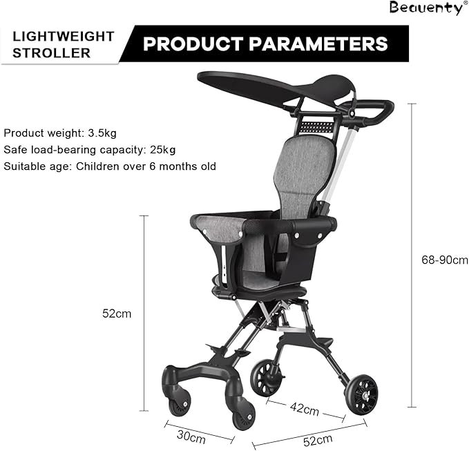 Two-Way Push Compact Baby Stroller – Lightweight & Anti-Rollover Design