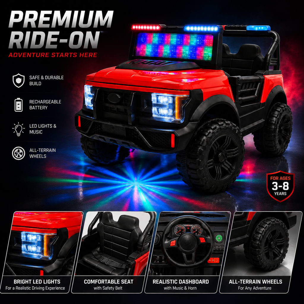 Kids 2-Seater Electric Car – Leather Seat Ride-On Jeep (M-28 RED)