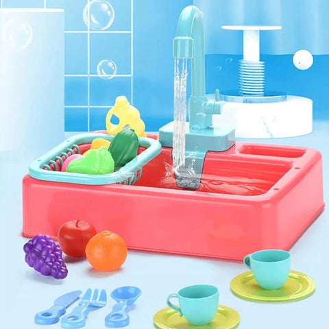 Electric Dishwasher Kitchen Sink Toy Set with Running Water