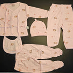 5 Pcs Lucky Star Luxury Baby Dress Set – Imported New Born Baby (Peach Colour)