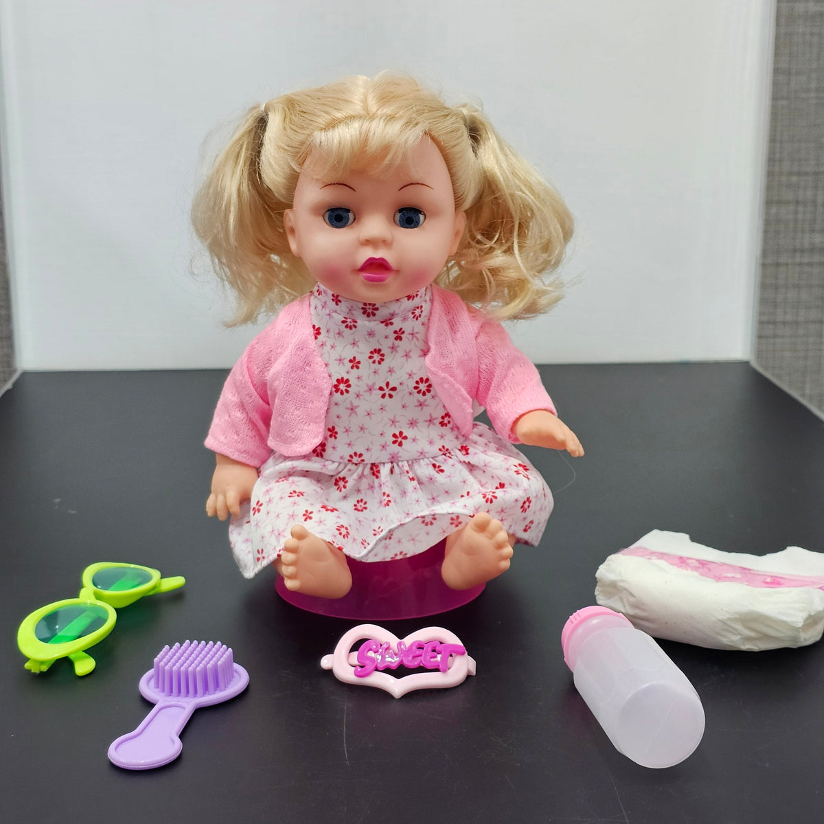 Baby Fashion Girl Doll with Sound, Hair Comb, Milk Bottle & Potty Training – Interactive Doll for Kids