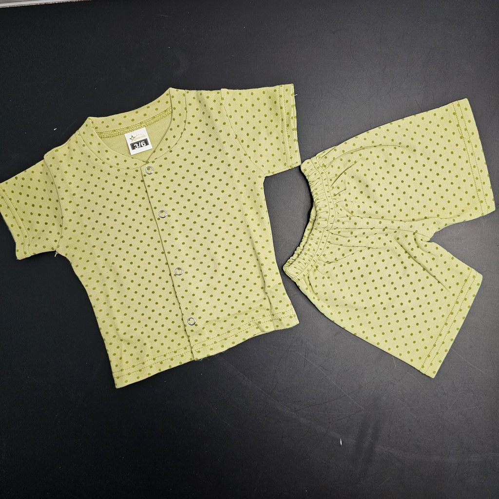 New Born Baby Dress – Dots Print, Green Colour