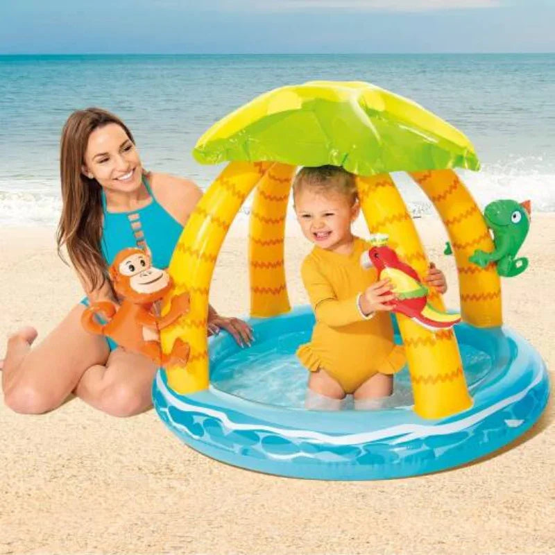 Intex Tropical Island Baby Pool – Kids Inflatable Pool with Shade (102×86 cm) #58417