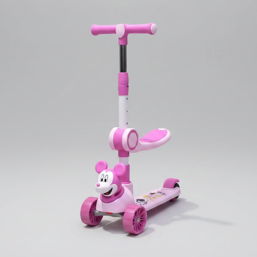 Mickey Character Kids 3 Wheel Scooter with Seat – Foldable Scooter with LED Lights & Music
