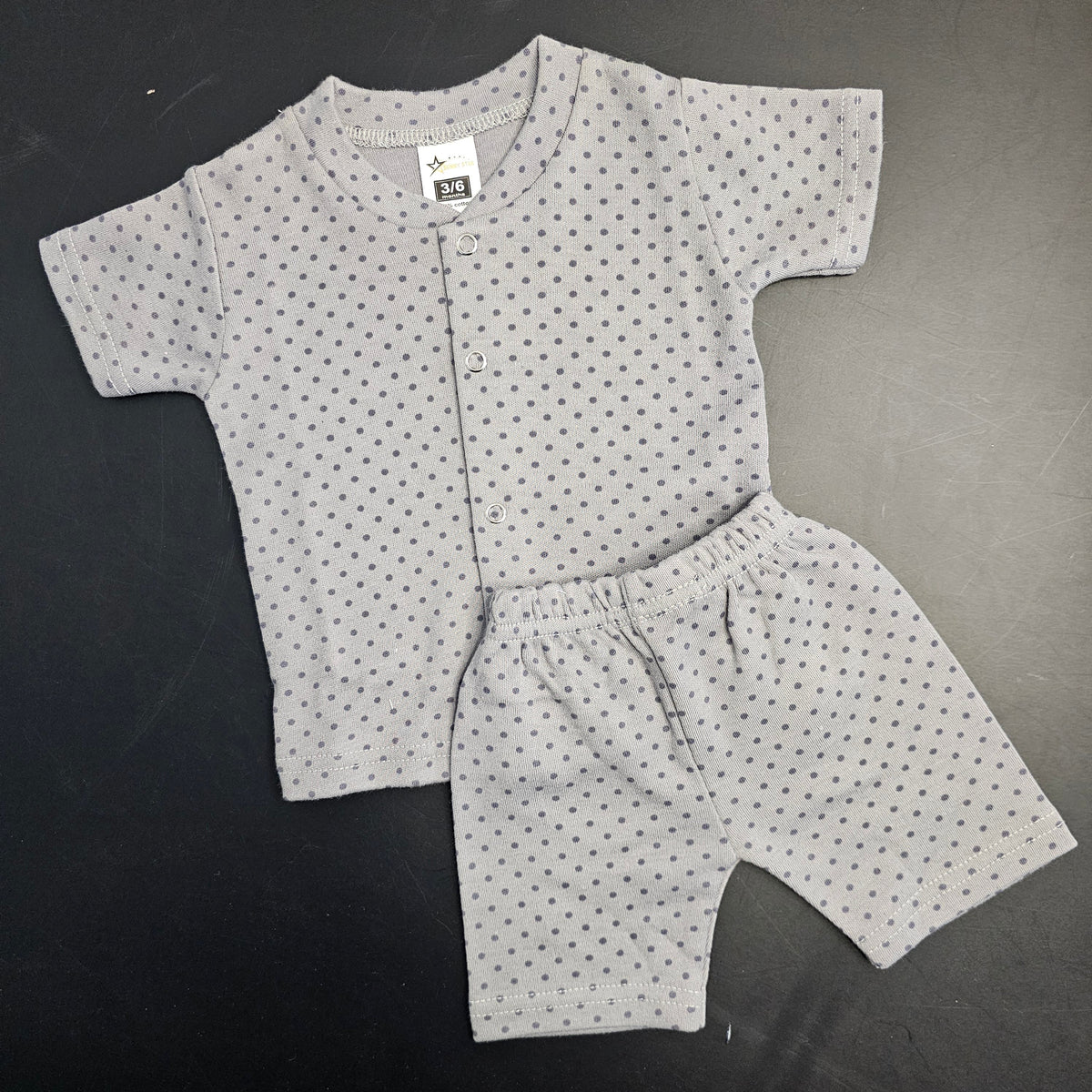 New Born Baby Dress – Dots Print, Gray Colour