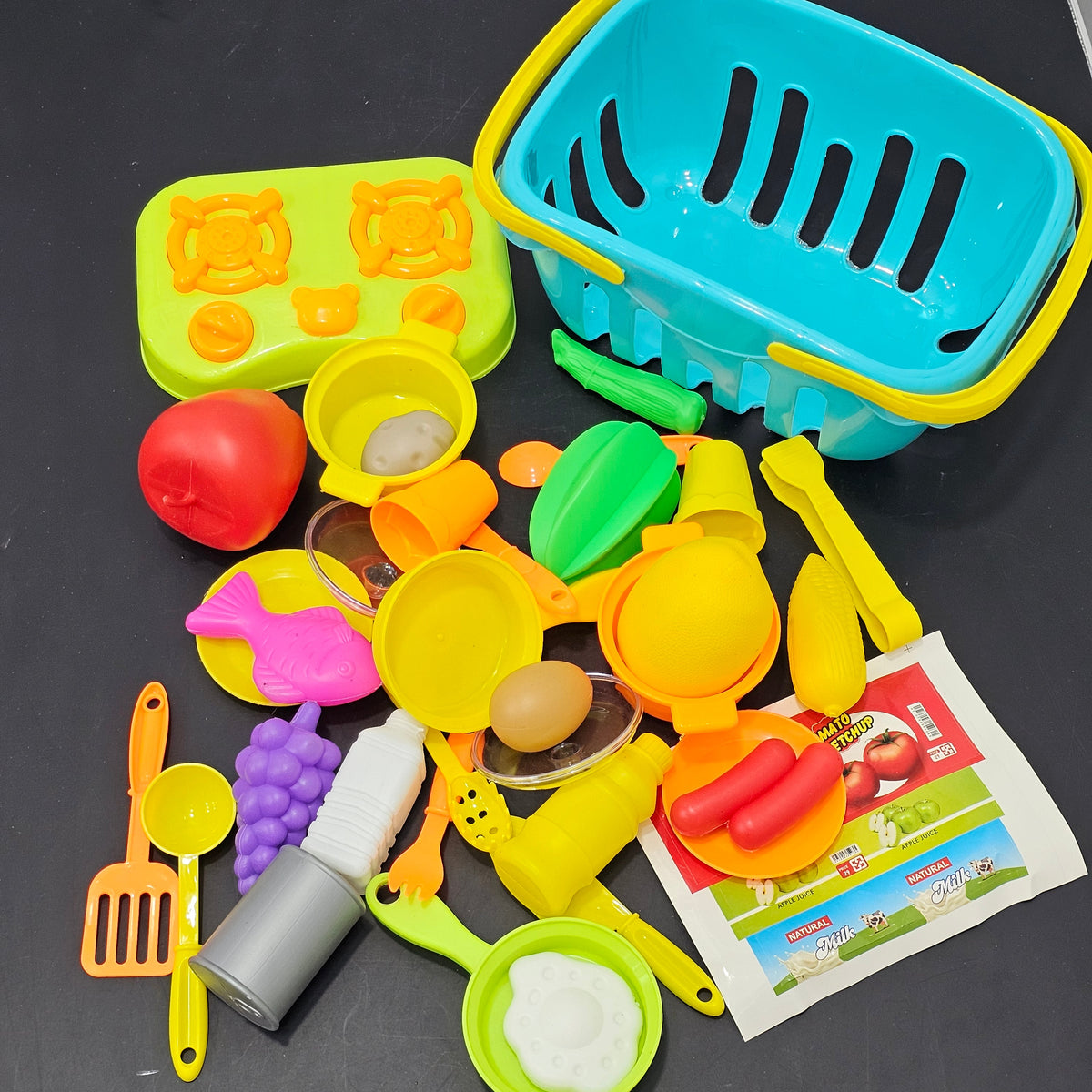 Kids Kitchen Set with Accessories – Basket Cooking Playset