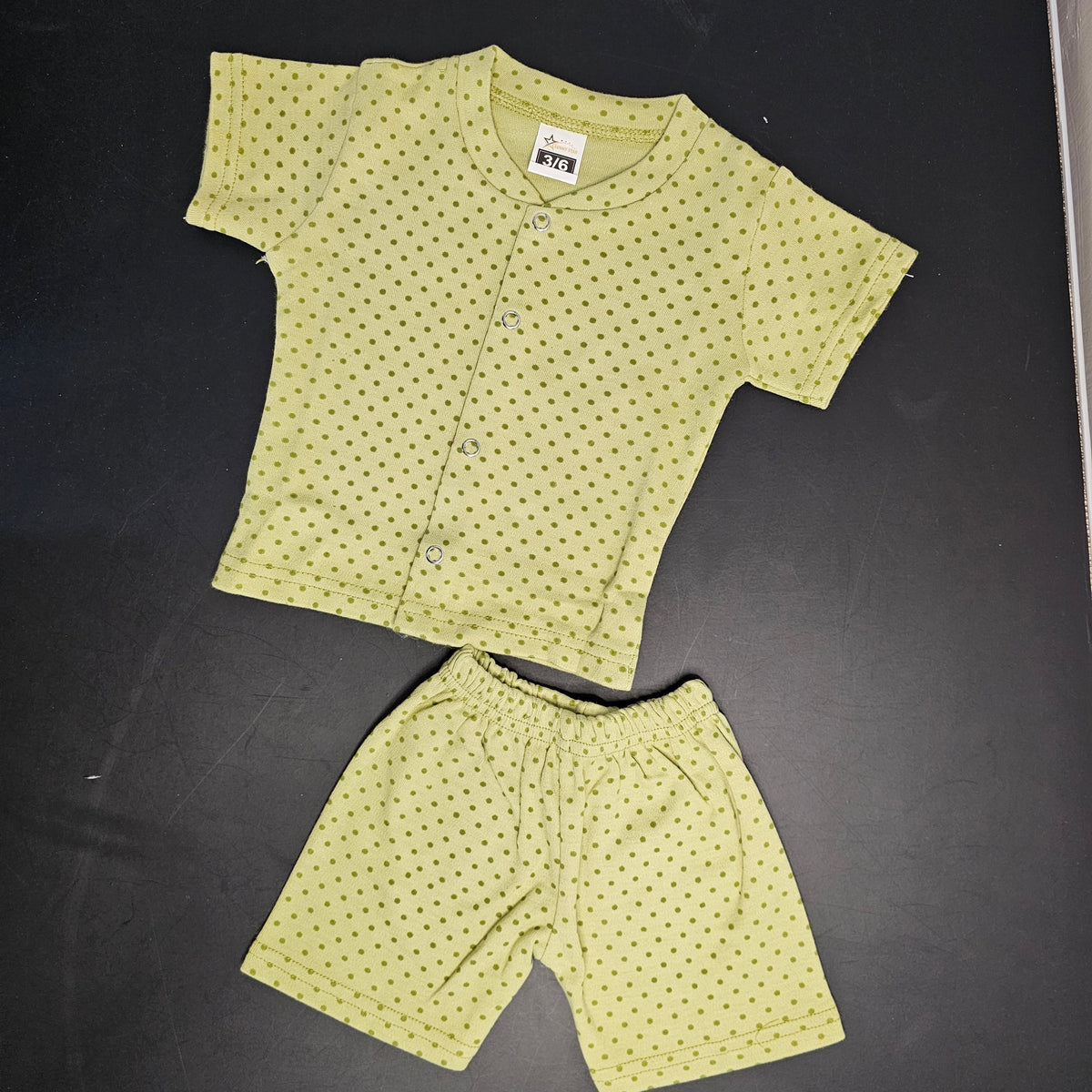 New Born Baby Dress – Dots Print, Green Colour