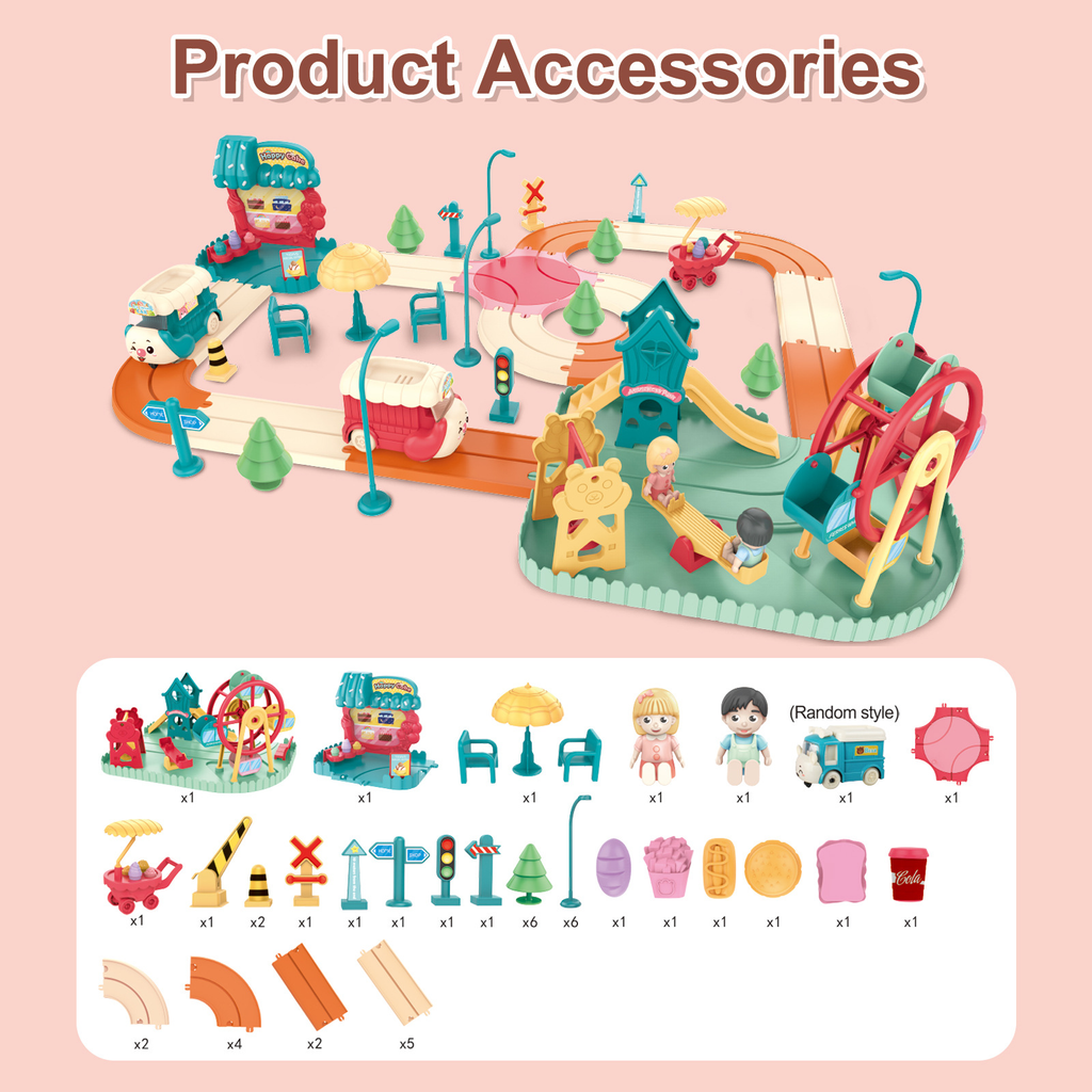 Kids Cartoon Electric Toy Train Amusement Park Track Car with Music