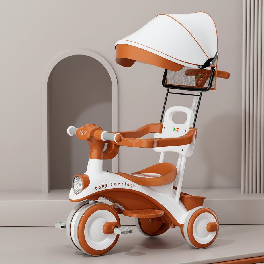 Kids Tricycle with Canopy – Stroller Style Ride On with Music & Lights
