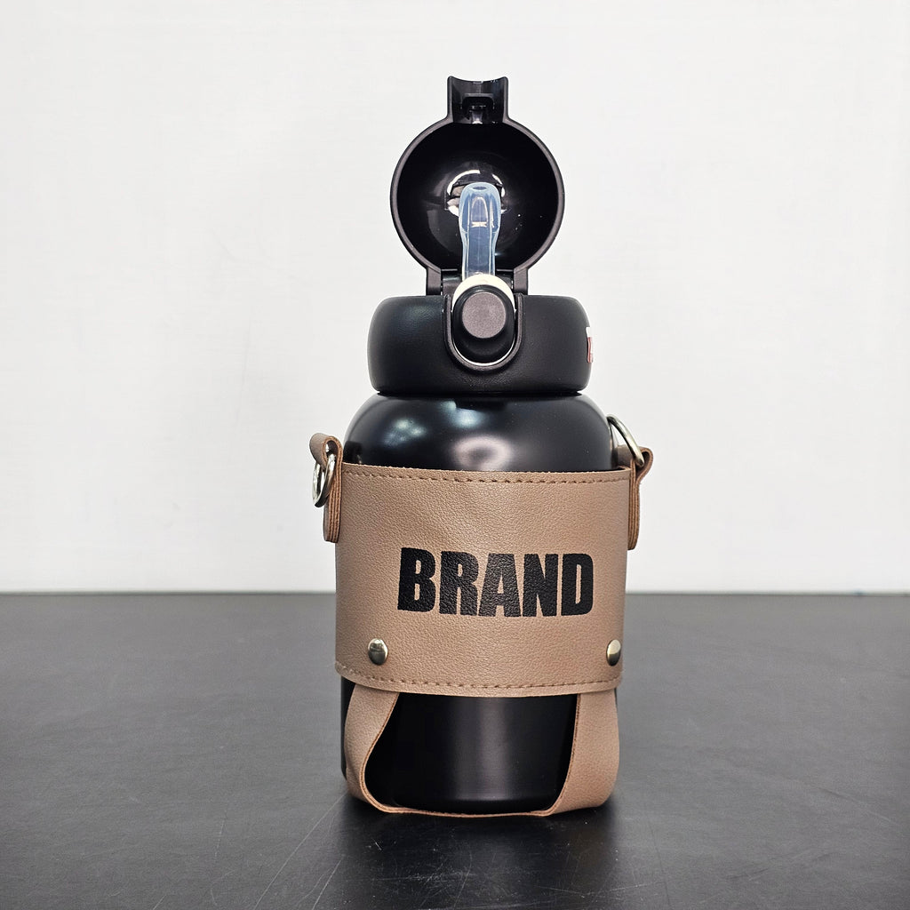 Hot & Cold Water Bottle 600ml – Leather Strap & Cover