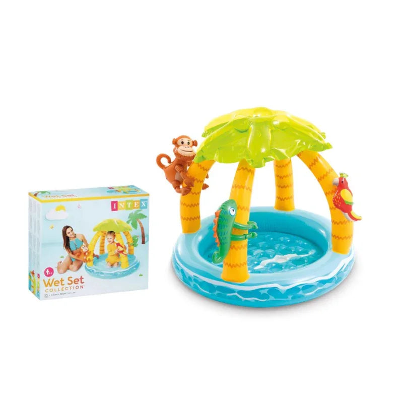 Intex Tropical Island Baby Pool – Kids Inflatable Pool with Shade (102×86 cm) #58417