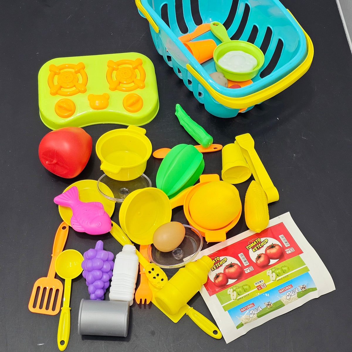 Kids Kitchen Set with Accessories – Basket Cooking Playset