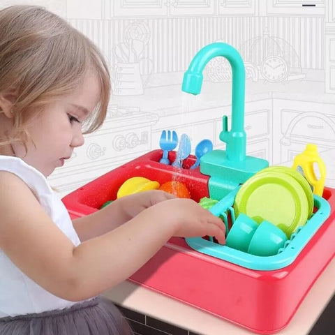 Electric Dishwasher Kitchen Sink Toy Set with Running Water