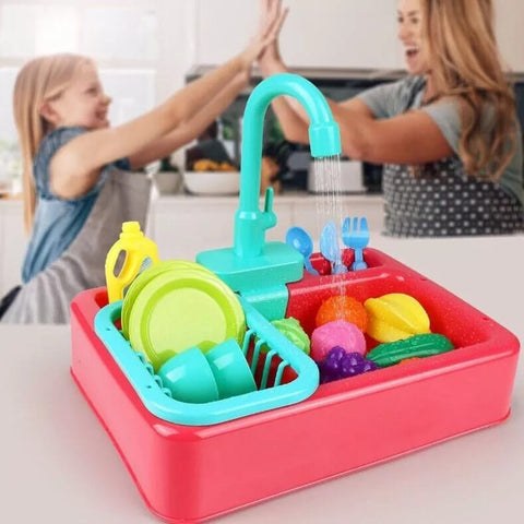 Electric Dishwasher Kitchen Sink Toy Set with Running Water