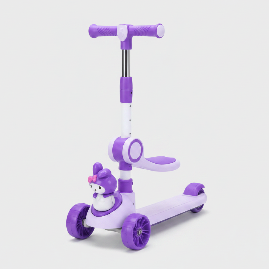 Kids 3 Wheel Scooter with Seat – Foldable Ride-On with Lights & Music