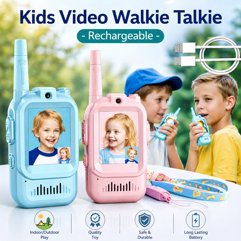 Kids Rechargeable Video Walkie Talkie Toy – Long Range Communication Set