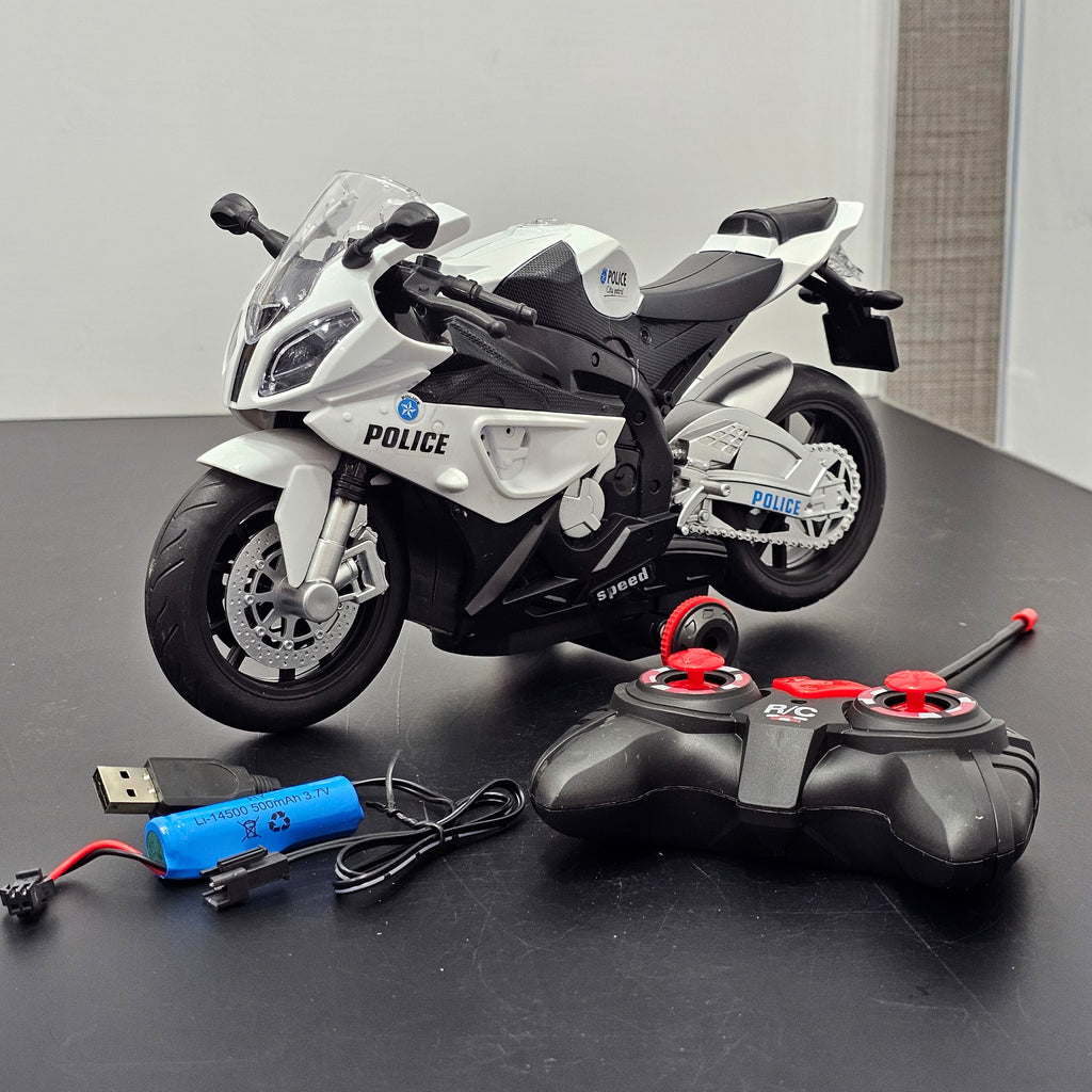 Police Moto 1:20 Remote Control Motorcycle – 360° Rotation with Light & Sound