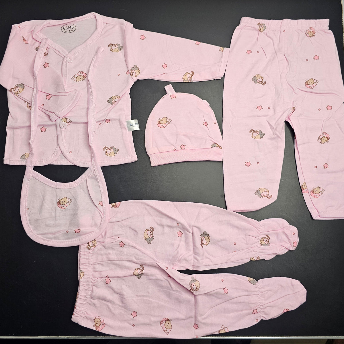 5 Pcs Lucky Star Luxury Baby Dress Set – Imported New Born Baby (Pink Colour)