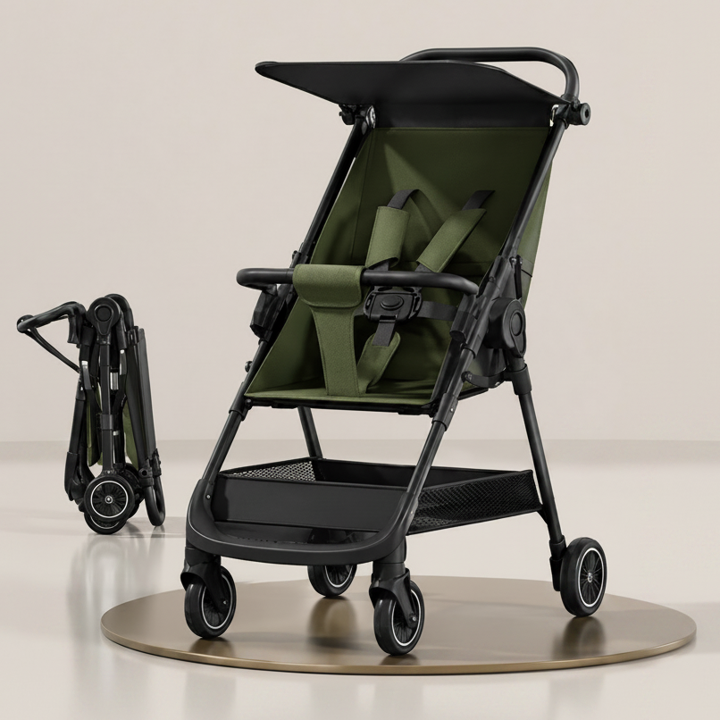 Kids Baby Stroller – Soft Seat with Canopy & Storage Basket
