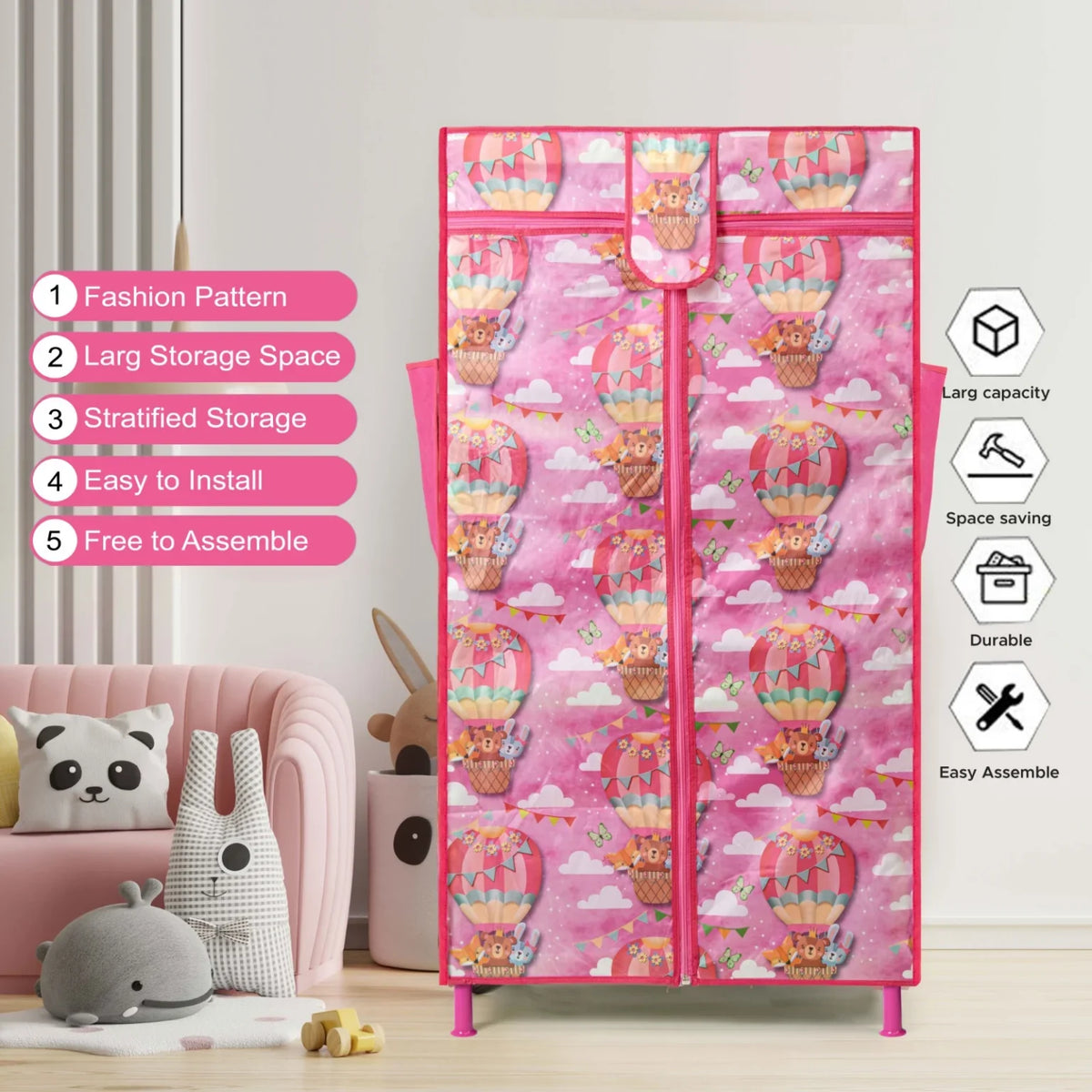 Toddlers Foldable Wardrobe – Pink | Cute, Compact & Durable Storage