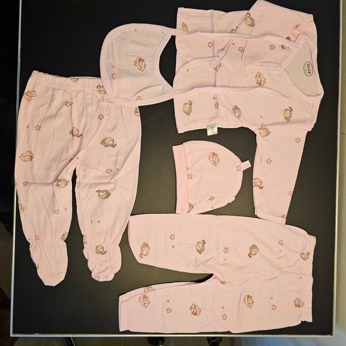 5 Pcs Lucky Star Luxury Baby Dress Set – Imported New Born Baby (Peach Colour)