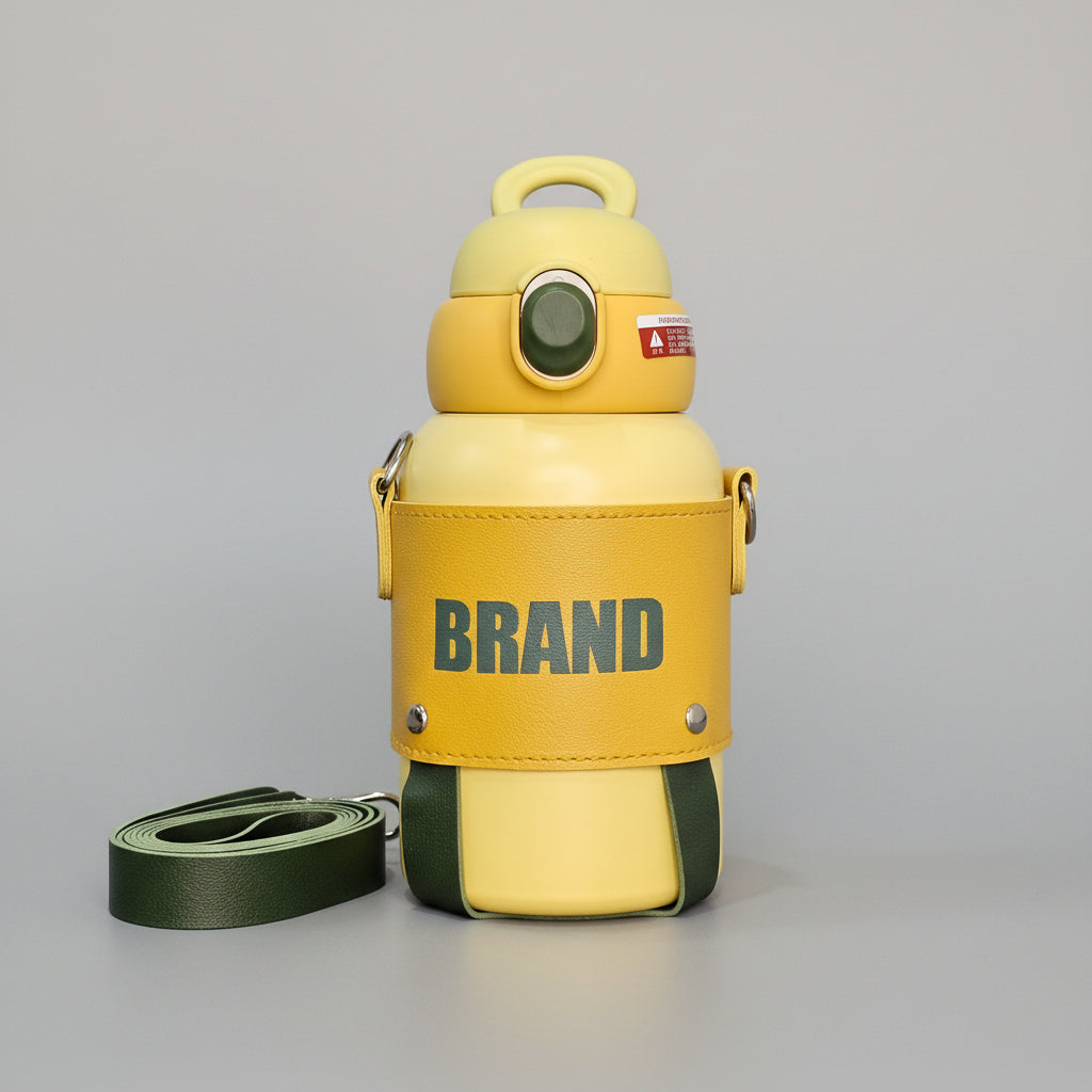 Hot & Cold Water Bottle 600ml – Leather Strap & Cover