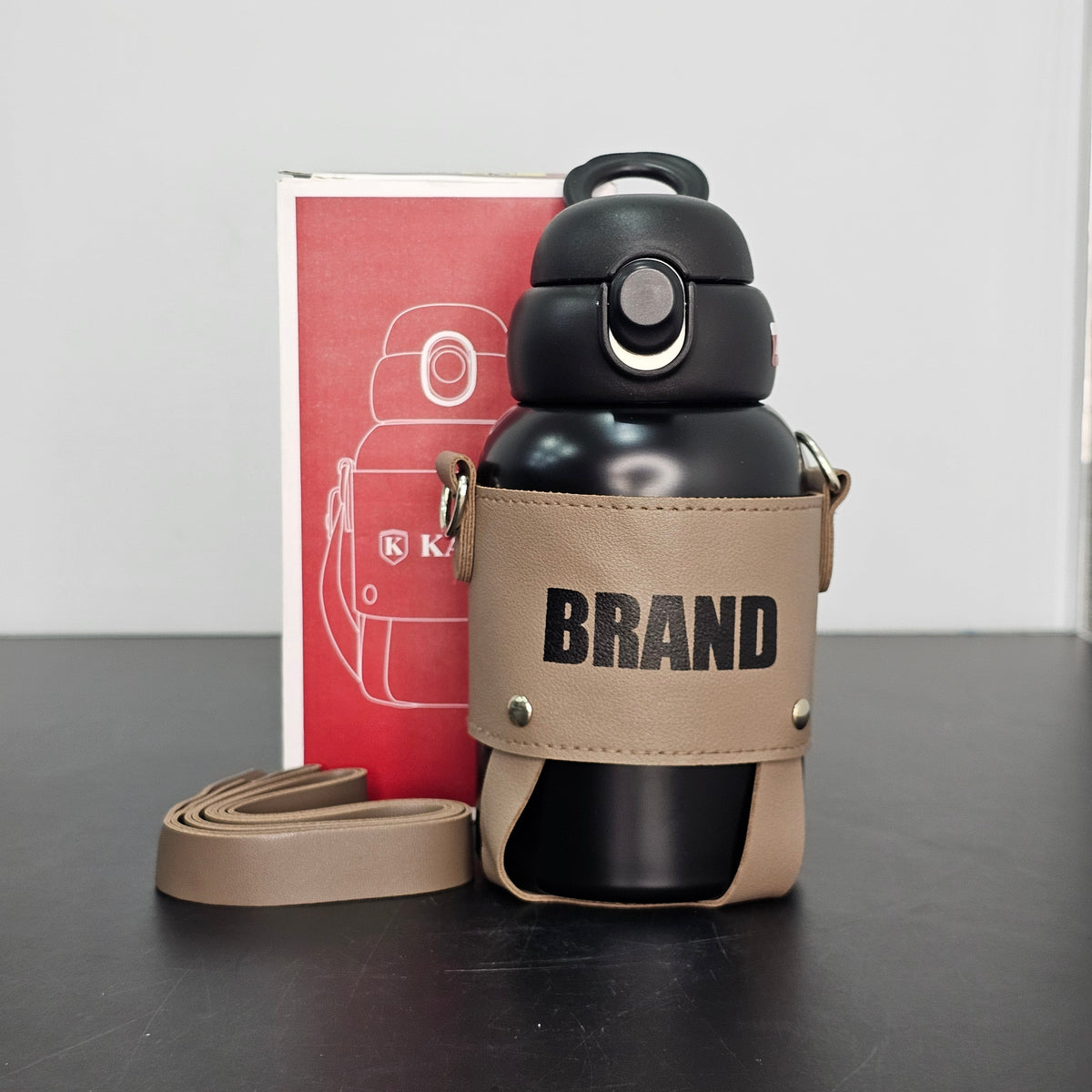 Hot & Cold Water Bottle 600ml – Leather Strap & Cover