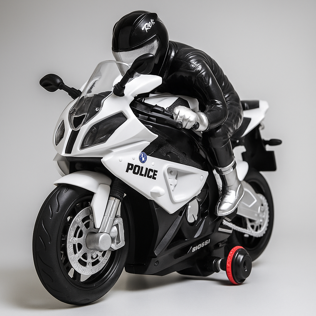 Police Moto Top Model 1:20 – Remote Control Motorcycle with 360° Spin, Lights & Sound