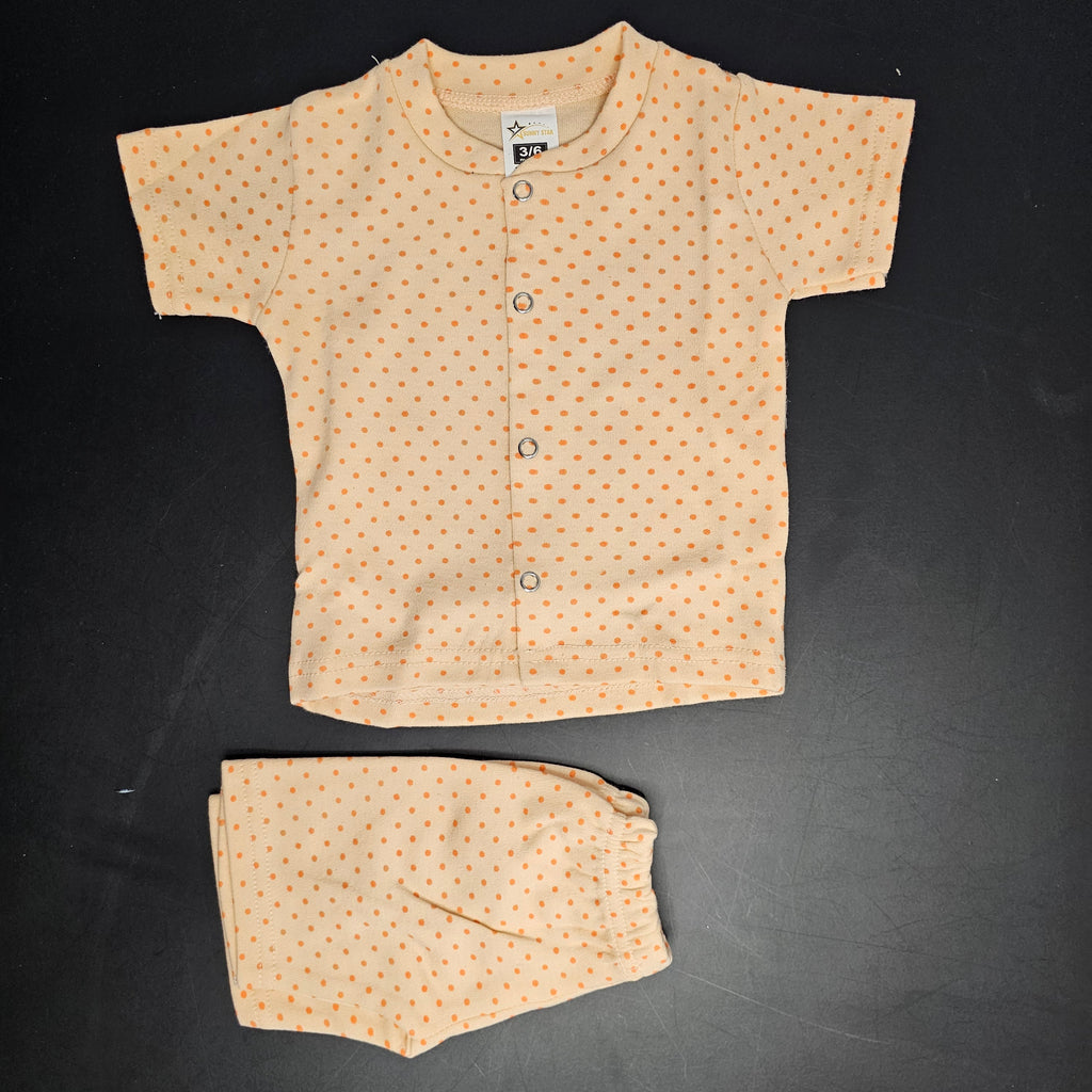 New Born Baby Dress – Dots Print, Orange Colour
