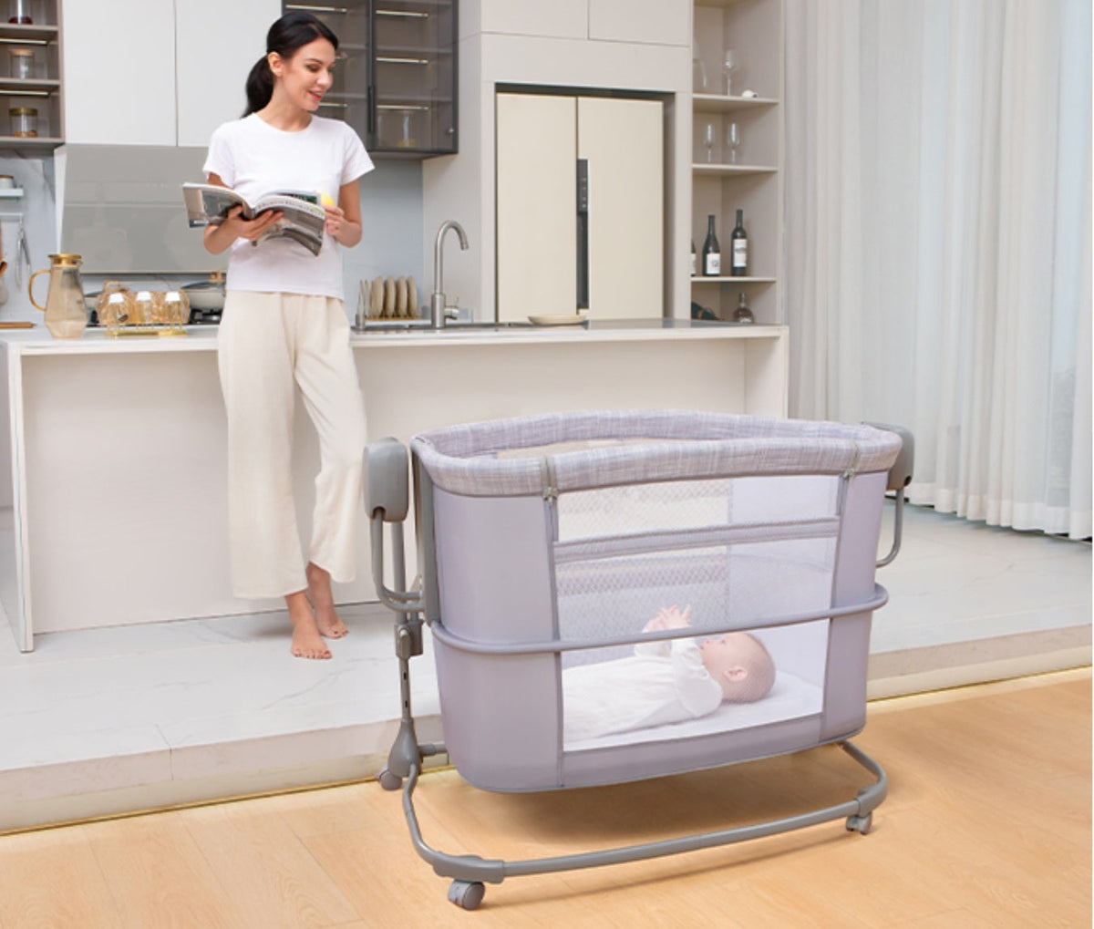 Deluxe 3-in-1 Baby Bassinet – Smart Electric Cradle & Bedside Sleeper
